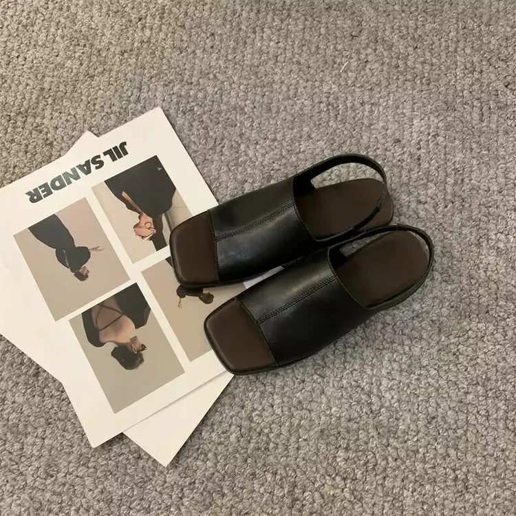 Churchf Churchf Version Square Sandals Female Summer 2023 New Flat Retro Fish Mouth Fashion Solid Color Beach Sandals