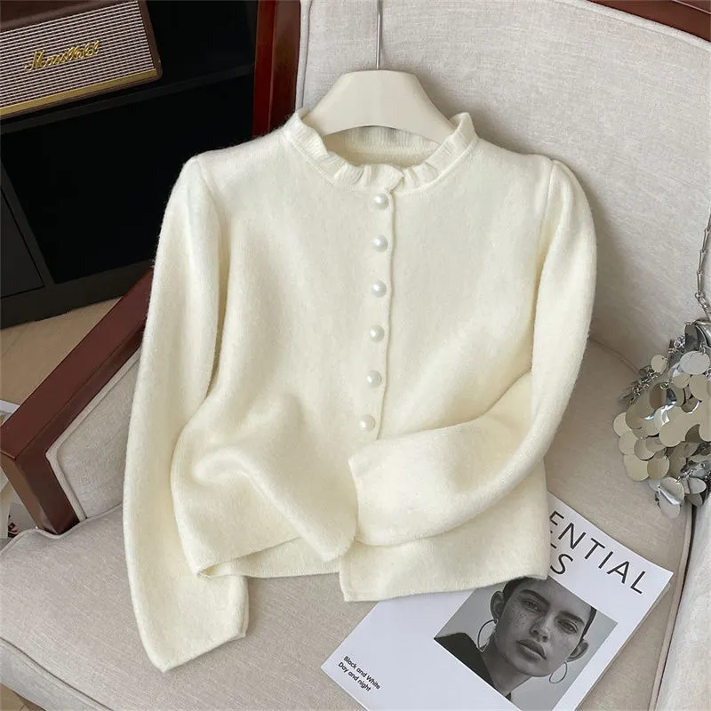 Uveng Uveng New Pink French Gentle Knitted Autumn And Winter Cardigan High-End Blouse Small Scented Wind Ear Sweater Coat