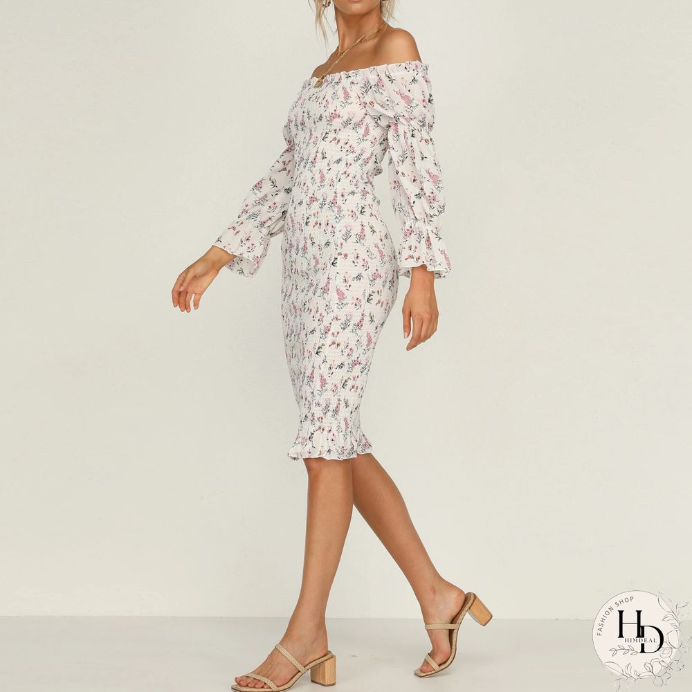 Fashion Strapless Printed Tight-Fitting Mid-Length Package Hip Skirt Spring And Summer Sweet Style