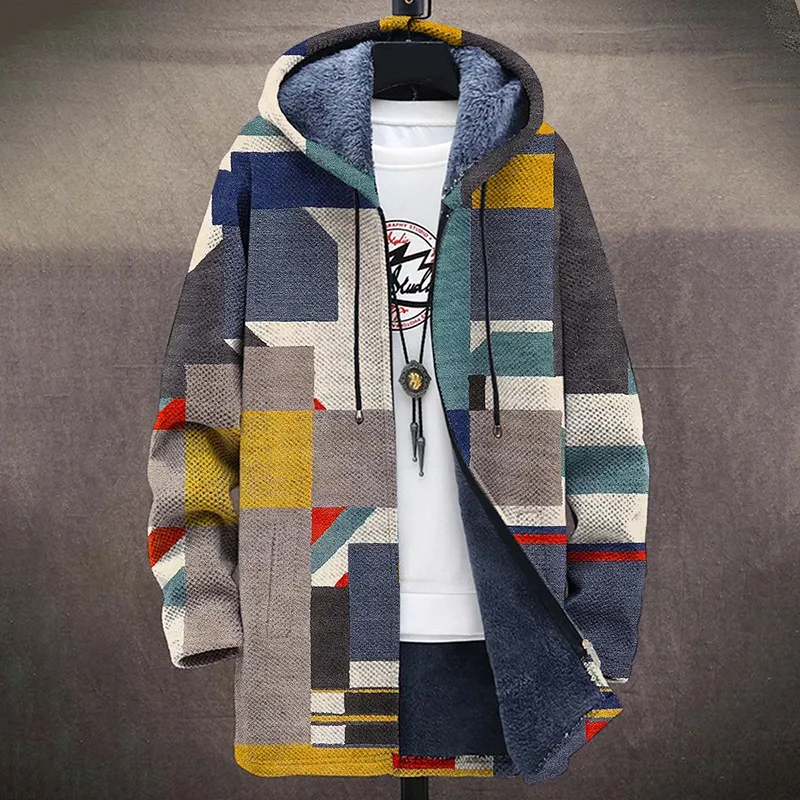Retro Geometric Pattern Plush Thickened Long Sleeved Sweater Jacket Cardigan