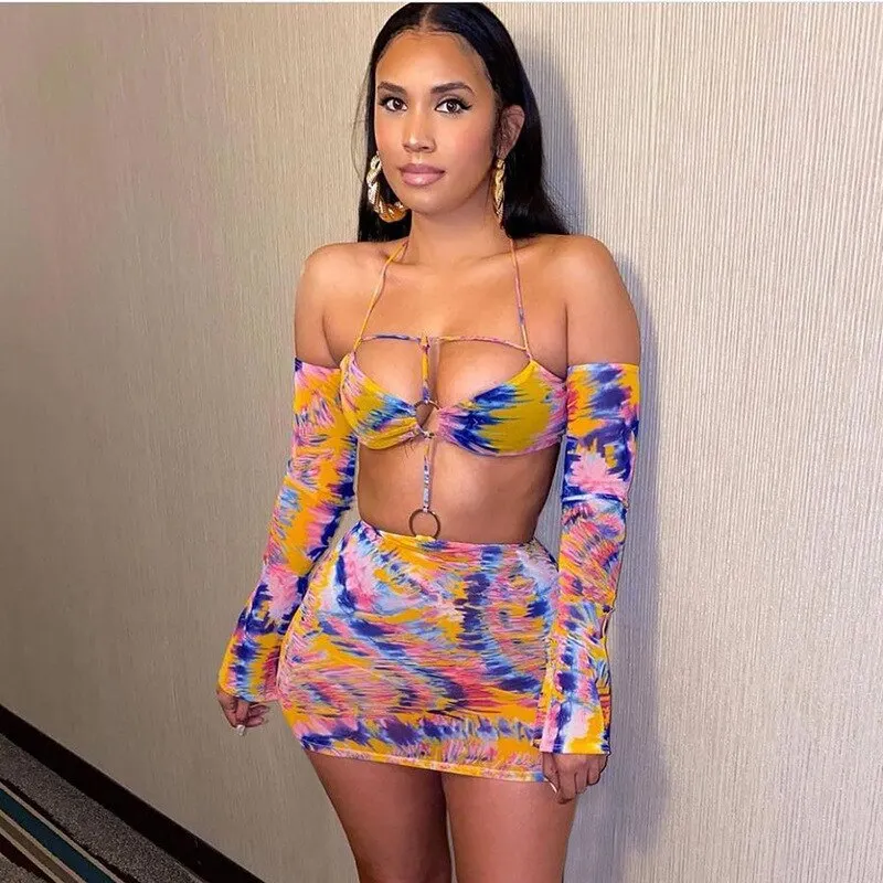 BIIKPIIK Hollow Out Sexy Clubwear Dress Slash Neck Floarl Print Party Dresses Bodycon Mesh Sexy Summer Vacation Outifits Wear