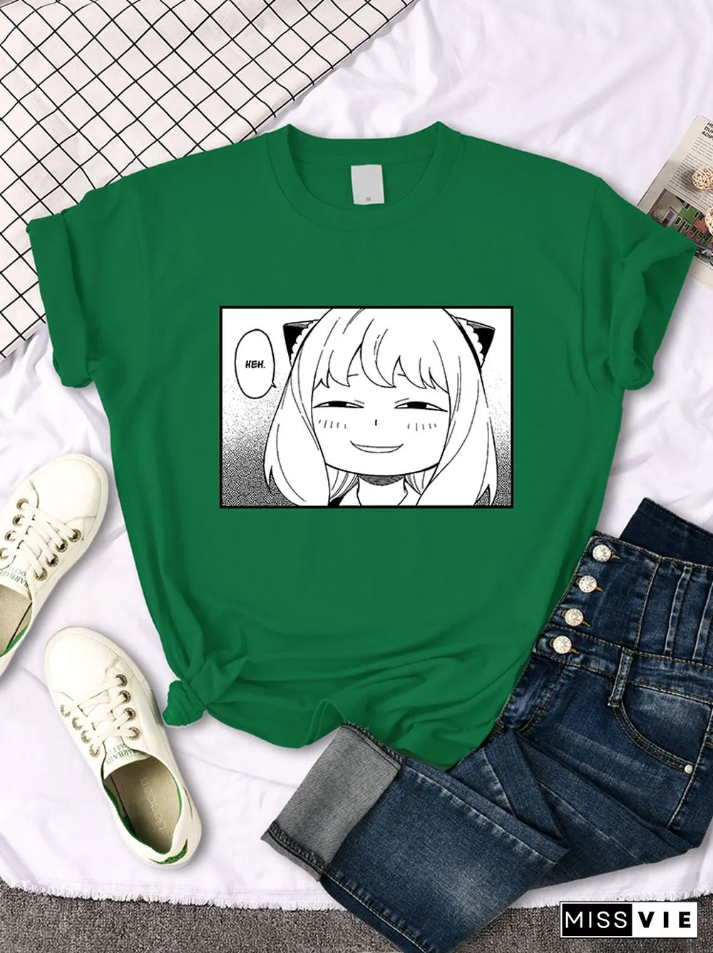 Spy X Family - Anya Heh Manga Print Women T Shirt Breathable Street Short Sleeve Hip Hop Summer Clothes Fashion Quality T-Shirt