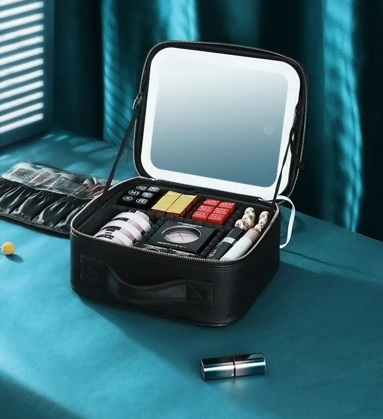 Smart LED Cosmetic Case With Mirror Large Capacity Cosmetic & Toiletry Bags Travel Makeup Case 