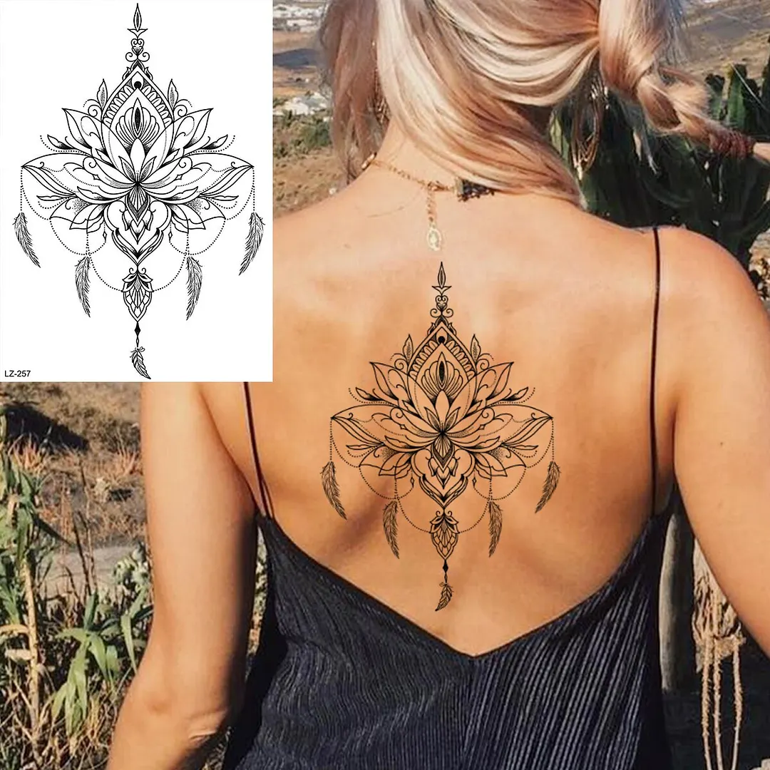 Sdrawing Peony Flower Temporary Tattoos For Women Adults Realistic Compass Moon Pendant Fake Tattoo Sticker Arm Body Tatoos