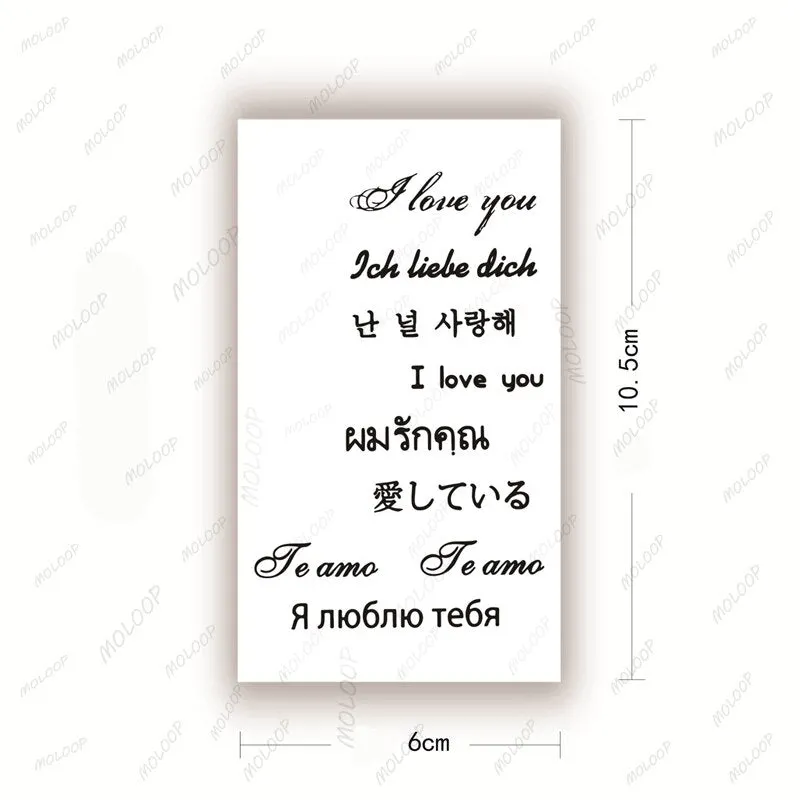 Tattoo Sticker I Love You Letter Japanese French Russian Waterproof Temporary Body Art Fake Flash Tattoo for Man Woman Kids