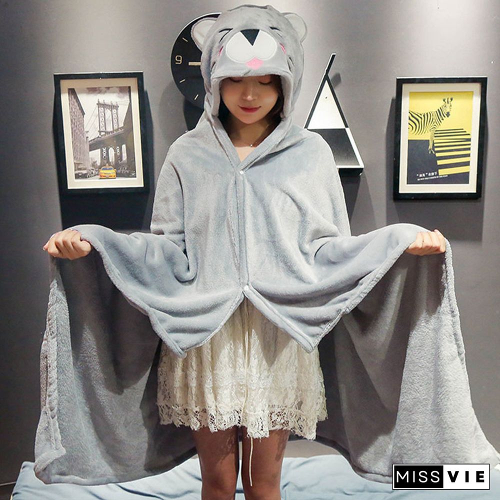 Cartoon Animals Print Plush Wearable Hooded Blanket