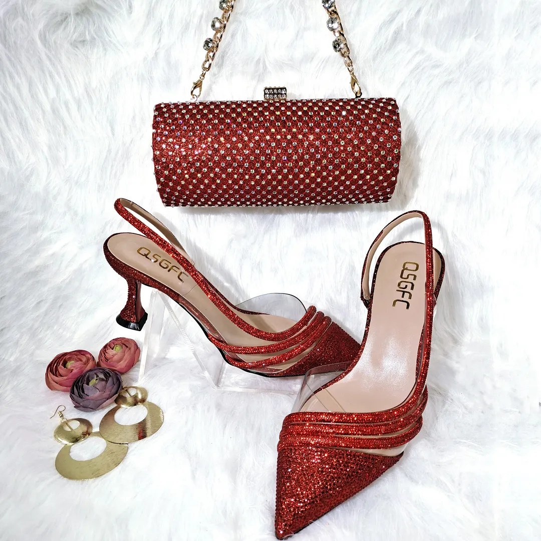 QSGFC Gold Comfortable streamline pointed stiletto noble ladies shoelace bag party shoe bag friend party shoelace bag