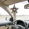 Handmade Five-Pointed Star Car Pendant with Wood Bead Crochet Bag Charm Keychain Making Supplies DIY Hand Woven Tassel Dream Catcher Ornament Cars Rearview Mirror Hanging Accessories