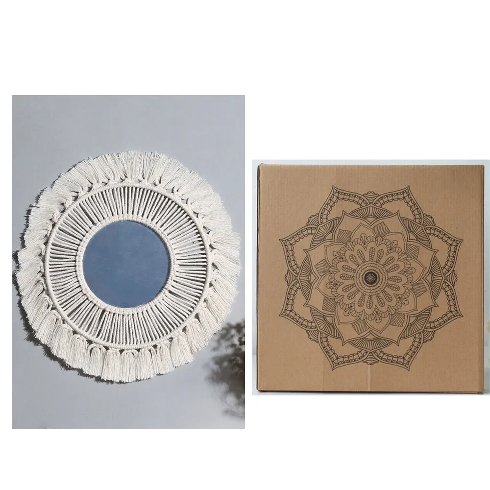 Boho Mirror Home Decor Aesthetic Macrame Wall Hanging Decorative Wall Mirrors For Apartment Livingroom Bedroom Room Decoration