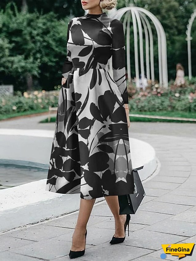 Women's Dress - Sheath Dress Midi Dress Midi Dress Black White Red Long Sleeve Floral Ruched Fall Winter Autumn Shirt Collar Stylish Winter Dress Fall Dress S M L XL XXL 3XL