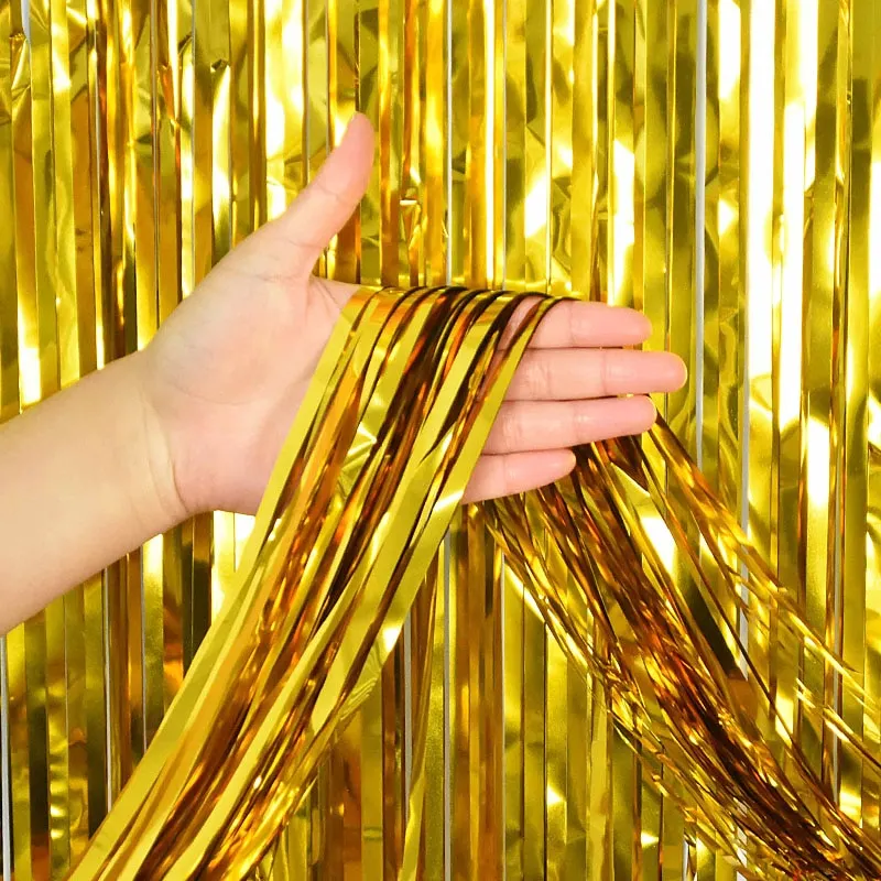 2M Party Backdrop Glitter Rose Gold Tinsel Fringe Foil Curtain Kids Adult Birthday Party Wedding Decoration Supplies Baby Shower