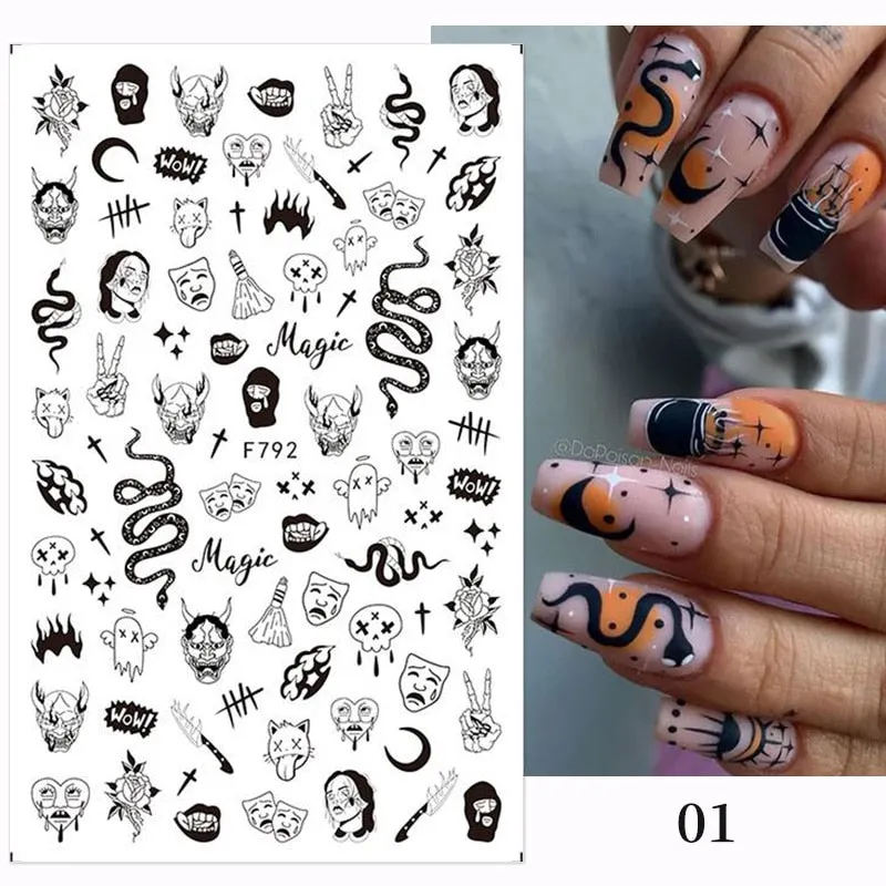 1pcs Halloween Pumpkin Skull Design 3D Nail Stickers Geometry Christmas Snowflake Winter Slider Nail Foils Manicures Decoration