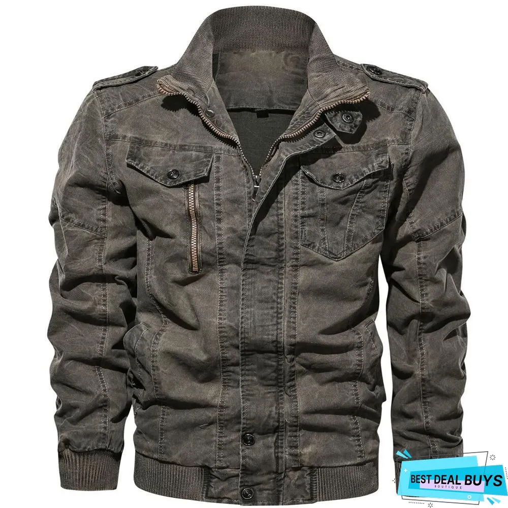 Men Denim Jacket Big Size Military Tactical Jeans Jacket Solid Casual Air Force Pilot Coat