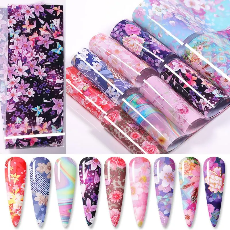 10Pcs/Bag Nail Art Transfer Foil Sticker Abstract Image Blue French Tip Wraps Adhesive Decals Nails Decoration Accessories-Nail Inspo