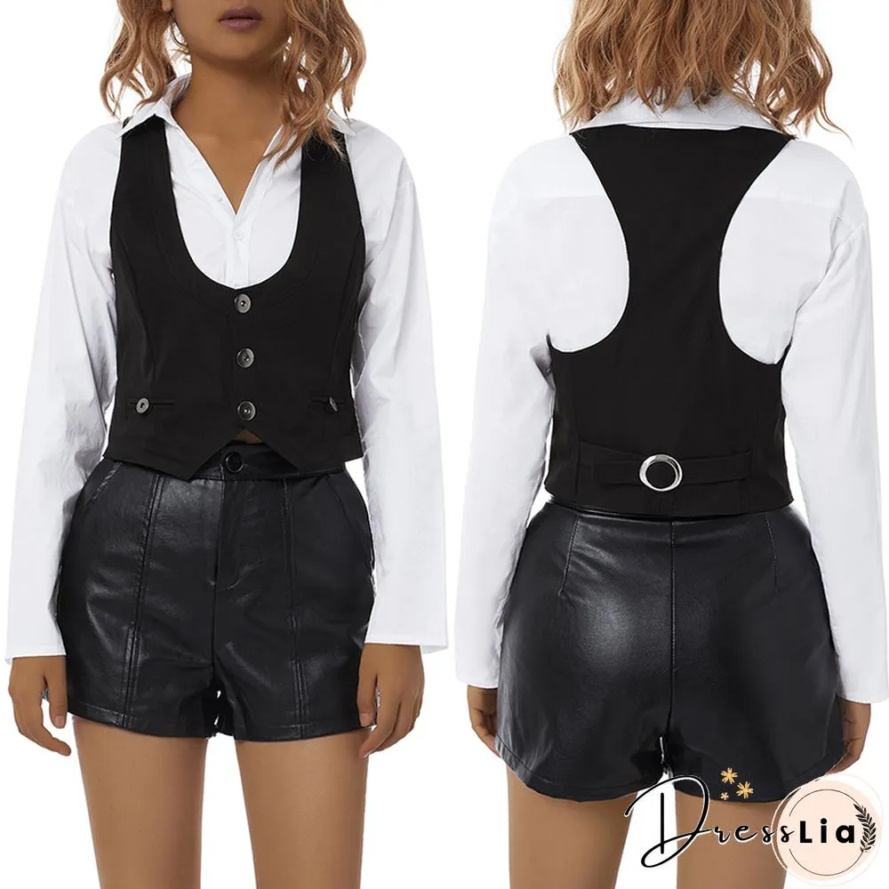Gothic Y2K Vintage Black Jacket Vest Women Aesthetic Fairycore Grunge Sleeveless Button Crop Tank Tops Harajuku V-Neck Clothing