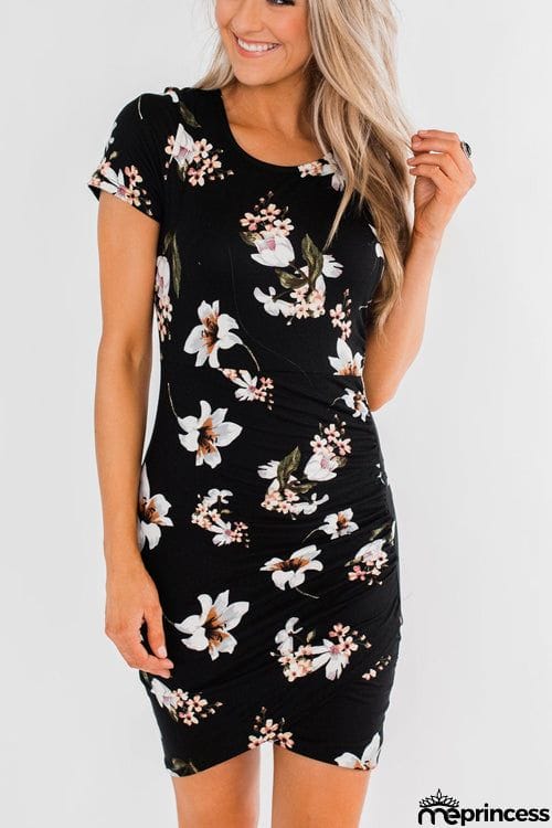 Fashion O Neck Printed Short Sleeve Dress