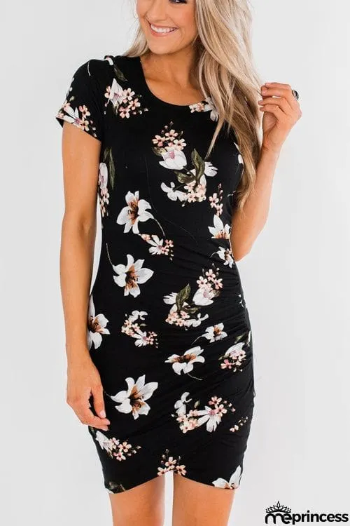 Fashion O Neck Printed Short Sleeve Dress