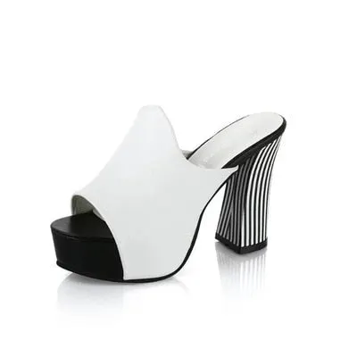 Summer Sexy Women Elegant Red High Heel Sandals Peep Toe Platform Shoes  Zebra Chunky Heel Shoes Lady Thick Heel Fashion 34-40