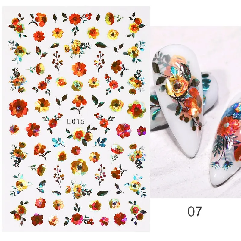 1PC 3D Nail Stickers Spring Flowers Leaves Self-Adhesive Slider Nail Art Decorations Leaf Love Heart Decals Manicure Accessories-Nail Inspo