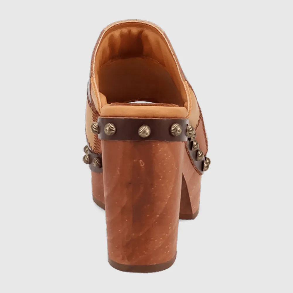 Multicolor Round Toe Stitching Studded Platform Color Block Mules