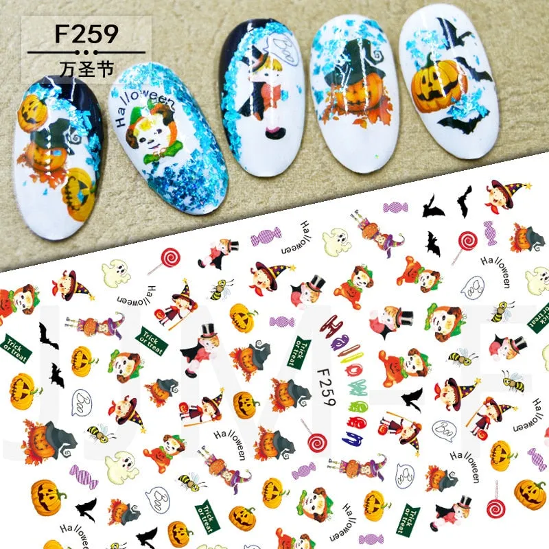 Halloween Nail Art Sticker Ghost Witch Spider Web Pumpkin Nail Decals Sexy Skull Bone Water Transfer Decals Nails Foil Manicure-Nail Inspo