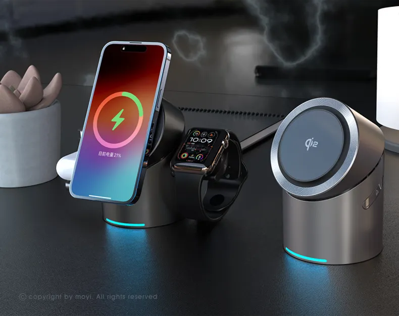 Qi2 Certified Touch Rotation 3-in-1 Wireless Charger, Compatible with Apple MagSafe for Fast Charging iPhone, AirPods, and Apple Watch
