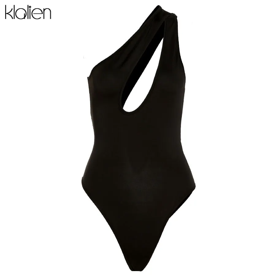 KLALIEN Summer Sexy Hollow Out Backless Skinny Stretch Women Bodysuit 2021 New Simple Casual Club Vacation Beach Bodysuit