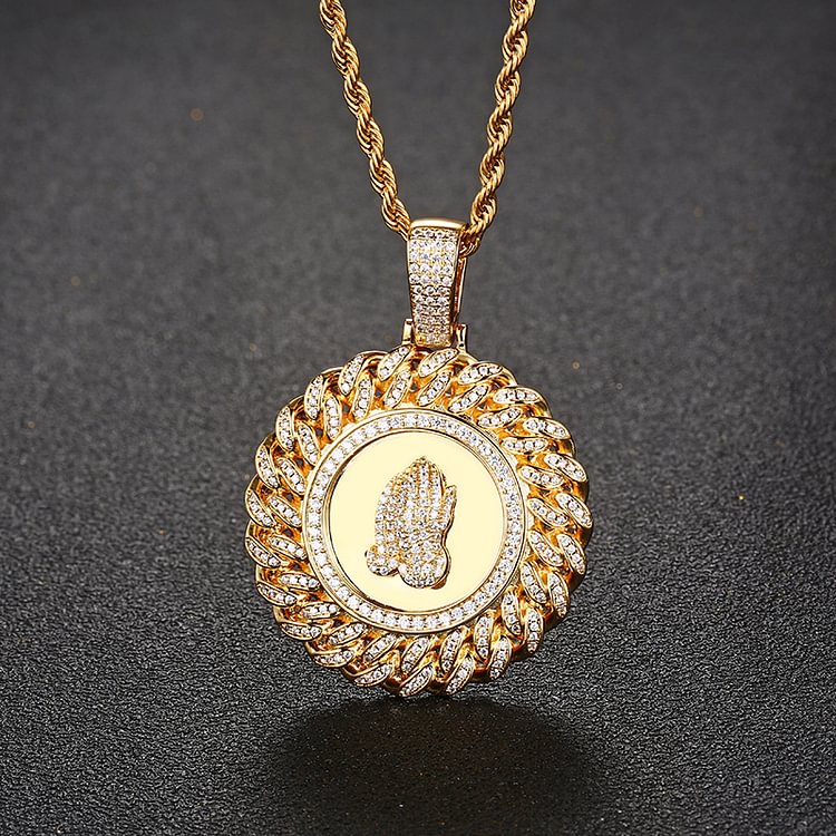 Iced Out Buddha's Hand In A Round Pendants Hip Hop Bling Bling