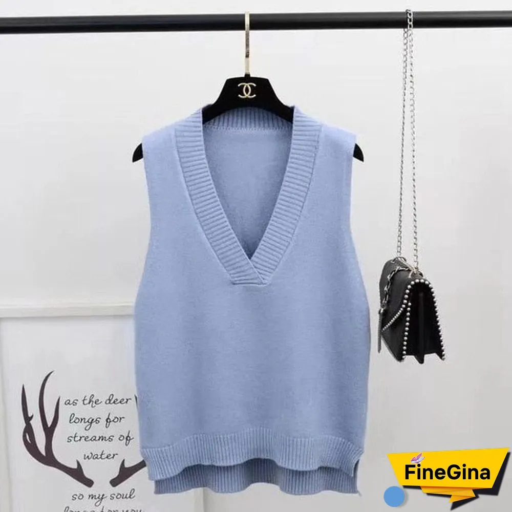 Sweater Vest Women Solid V-Neck Loose Plus Size 3Xl Simple Classic Elegant Office Ladies Vests Ulzzang Chic Leisure New Knitting