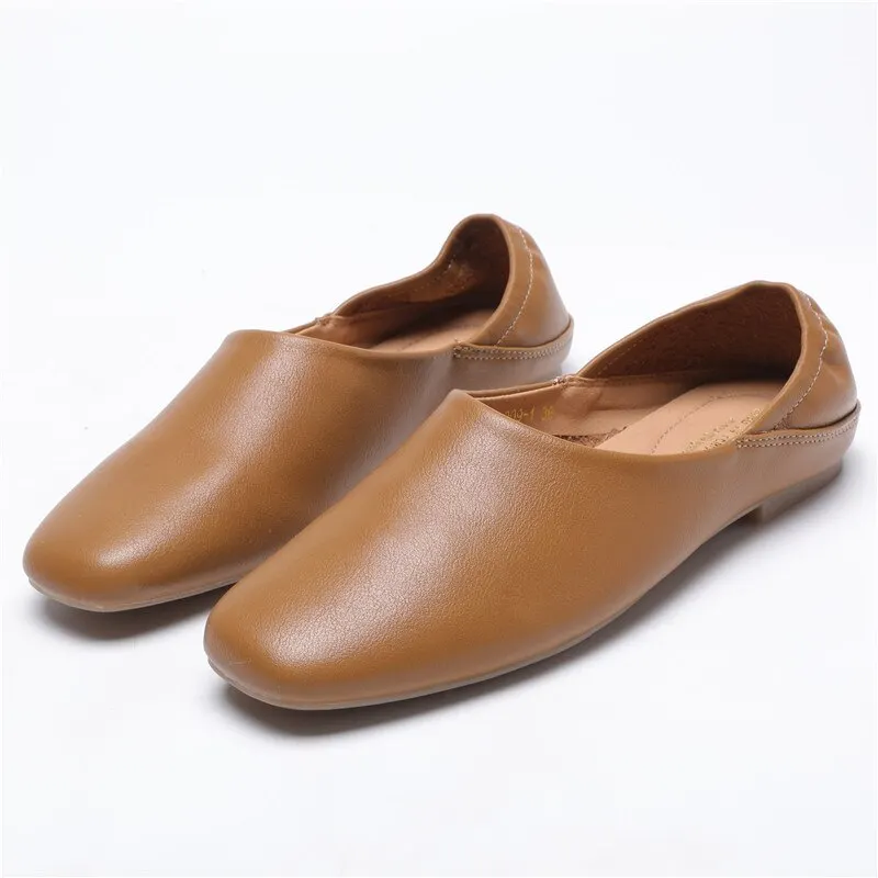 Ladies Flats new ballerinas soft leather moccasins slip on retro grandma shoes spring summer driving shoes woman mules slippers