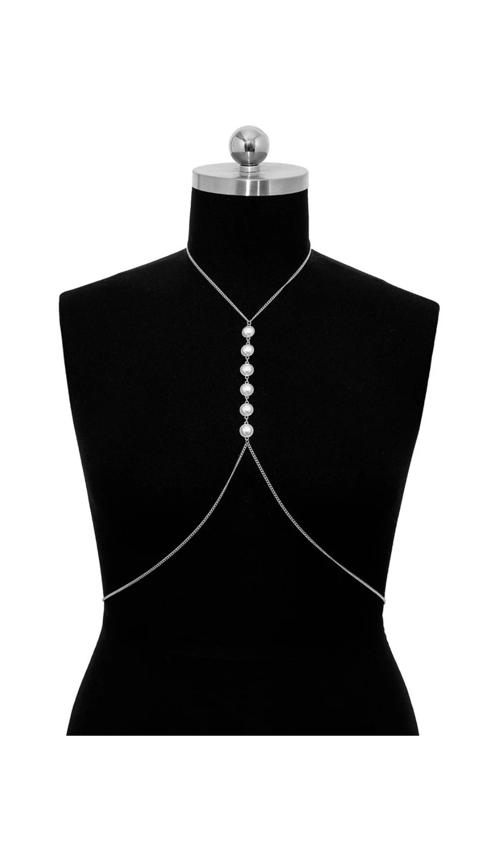 Pearl Crossover Chest Body Chain In Silver Flowering Girl
