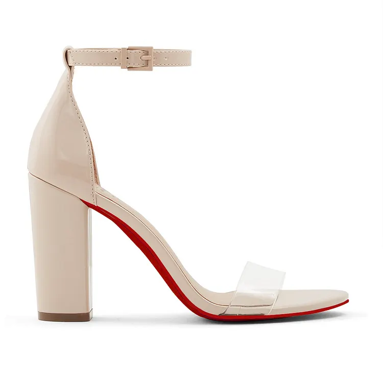 90mm Women's Clear Open Toe Shoes Ankle Strap Block Heel Red Sole Sandals VOCOSI VOCOSI