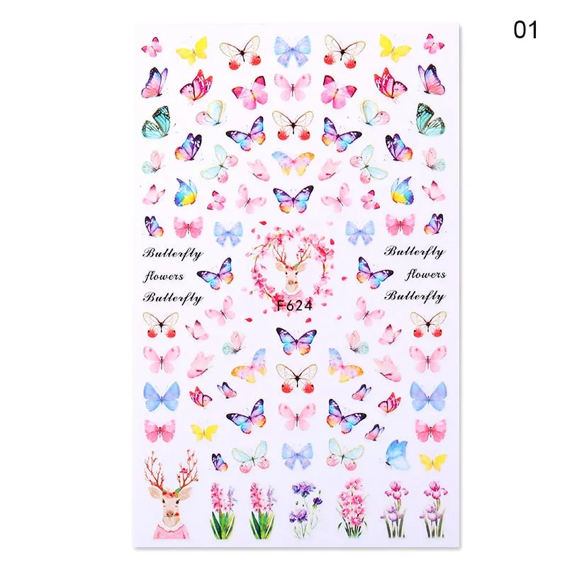 2021 Hot 3D Nail Art Stickers Butterfly Pattern Transfer Sticker Decals Self Adhensive Slider Decoration Nail DIY Design