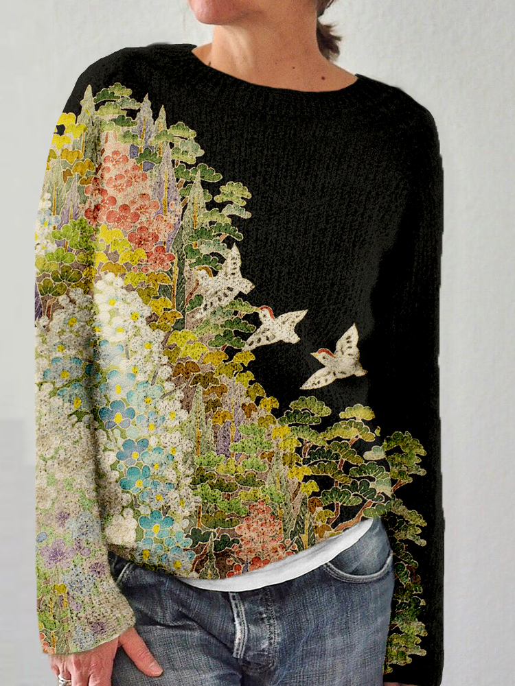 Japanese Art Painting Pattern Vintage Cozy Sweater elevenforest