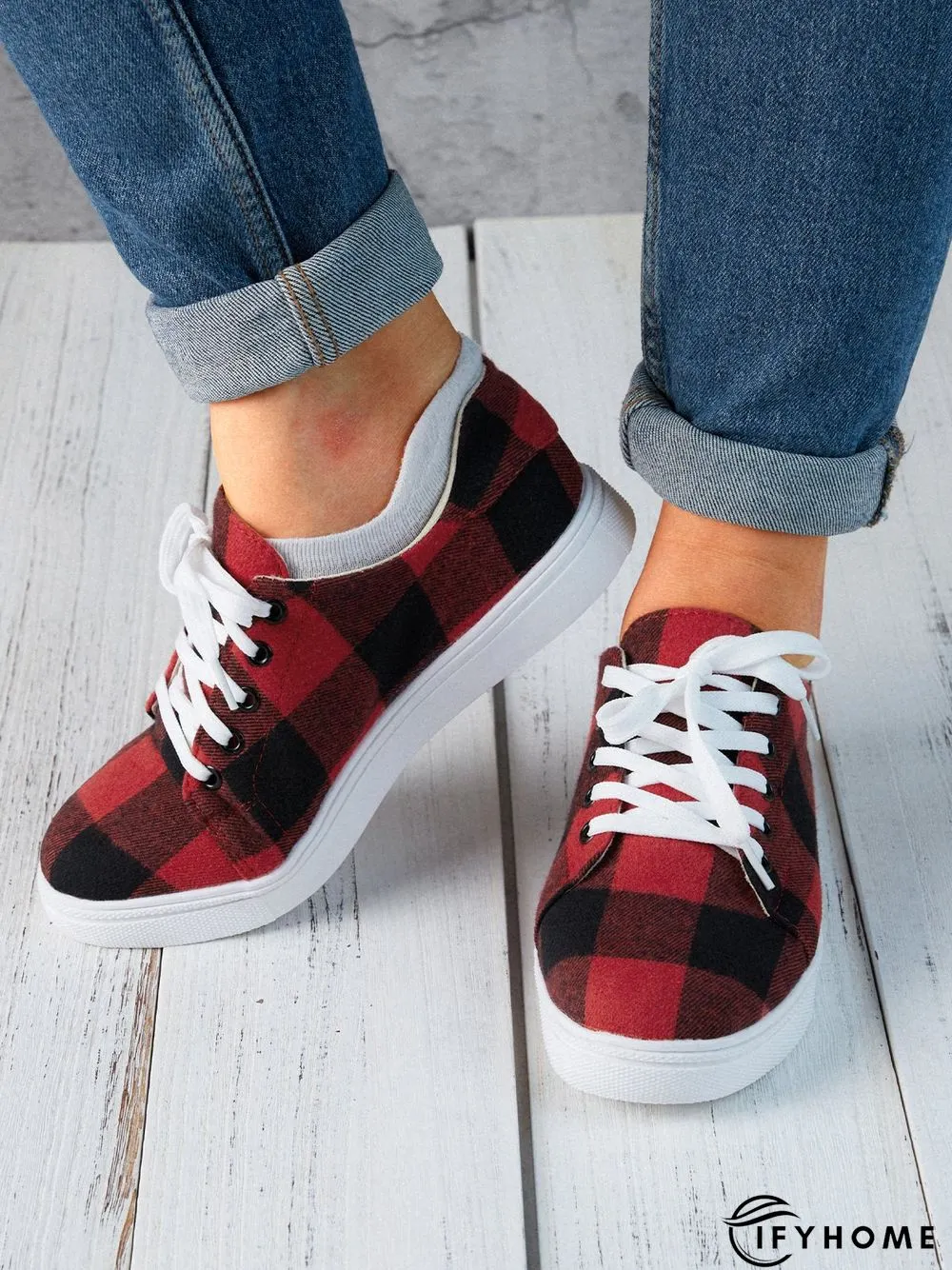 Christmas Red Plaid Black And White Plaid Leopard Casual Flat Shoes | IFYHOME