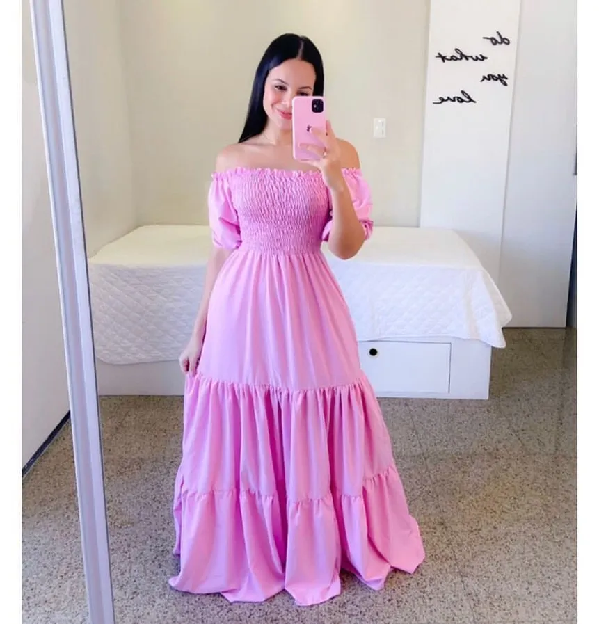 Brownm Brownm New Spring And Summer Women's Dress A Word Broken Shoulder Long Pure Fairy Dress