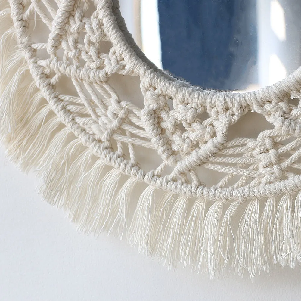 Boho Round Macrame Mirror Makeup Porch Decorative Wall Mirrors Home Decor Living Room Bedroom Christmas Decoration