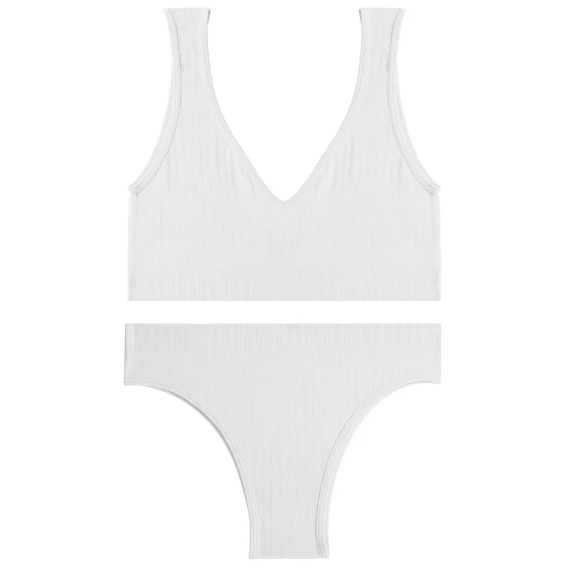 FINETOO Women Seamless Bra Set Deep V Tops Low-Rise Brazilian Panties Ladies Backless Top Soft Underwear Suit Female Lingerie