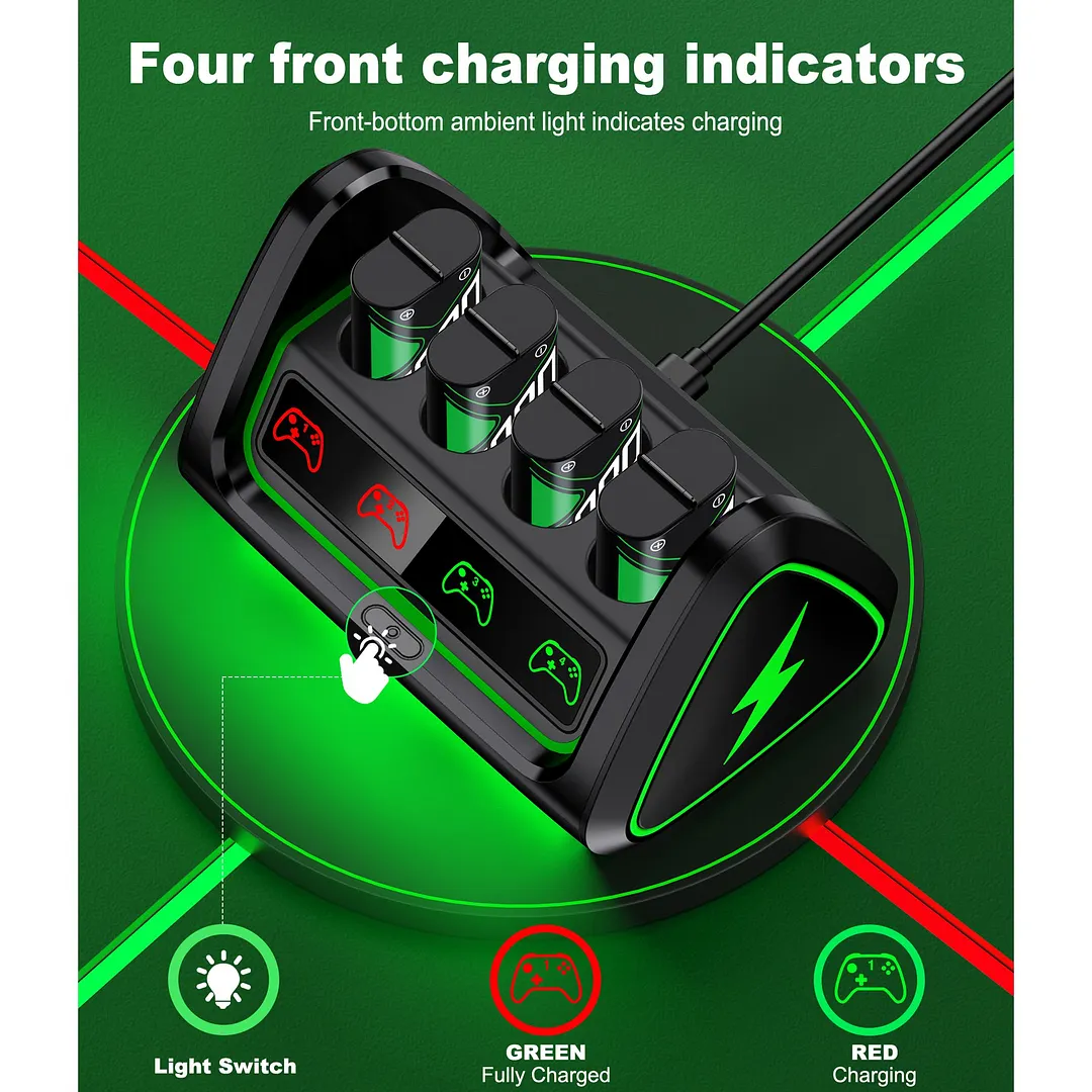 复制Xbox Controller Charger, QQV Dual Charging Station with 2x5520mWh Rechargeable Battery Packs for Xbox One/Series X|S /Elite Controller Accessories