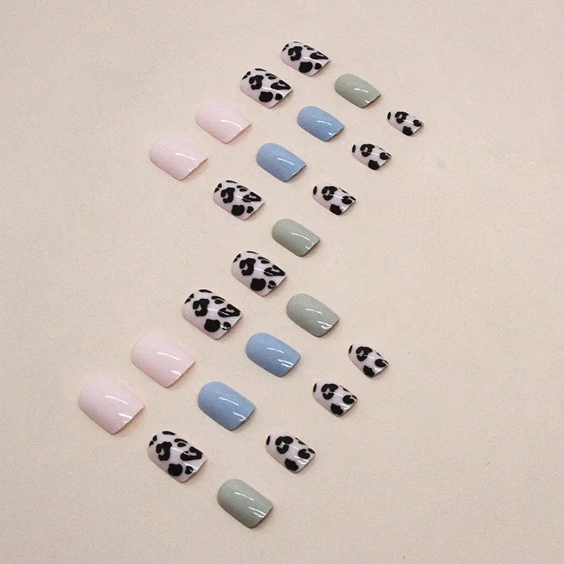 Churchf Churchf Simple And Fresh Leopard Print Nail Blue Green Minority Light Luxury Wind Fake Nail Wear Beautiful Nail Piece