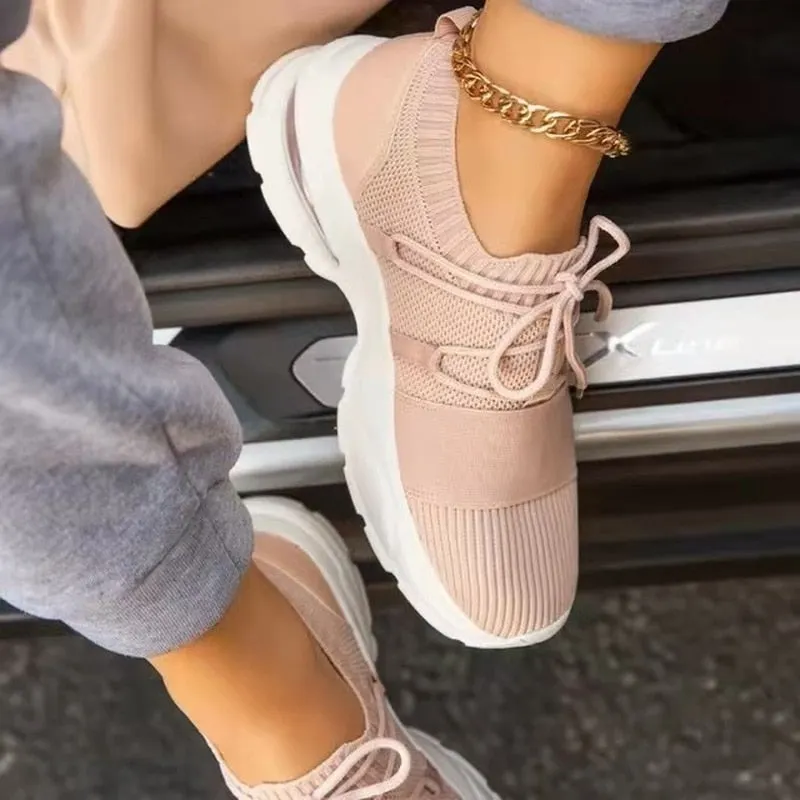Sneakers for Women Summer Woman Breathable Sock Casual Shoes Lace Up Tennis Mesh Shoes Female Sport Shoes Ladies Flat Big Size