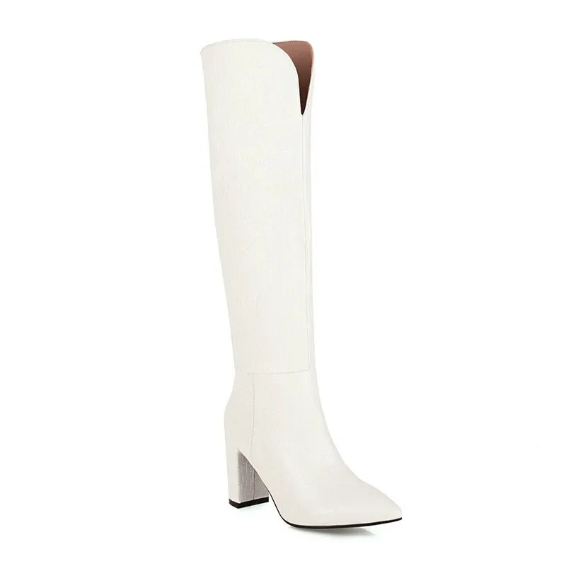 2020 Women knee high Boots Print High Heels Ladies Shoes Woman Party Dancing Pumps Basic microfiber Leather Boots size 42 43