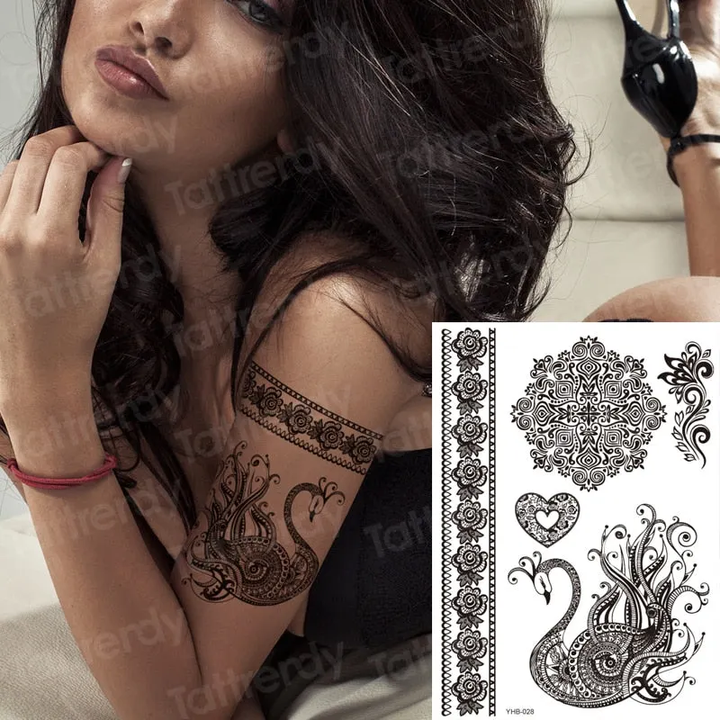 stockings tattoo legs black henna lace legging tatoo thigh hand rose flower jewelry stickers indian arabic water body decal