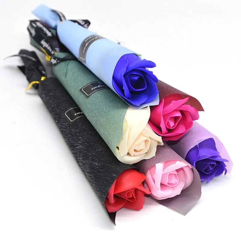 5Pcs Soap Flower Rose Artificial Flower Bouquet Multicolor Rose Wedding Flower Decoration Scrapbooking Fake Rose Flower