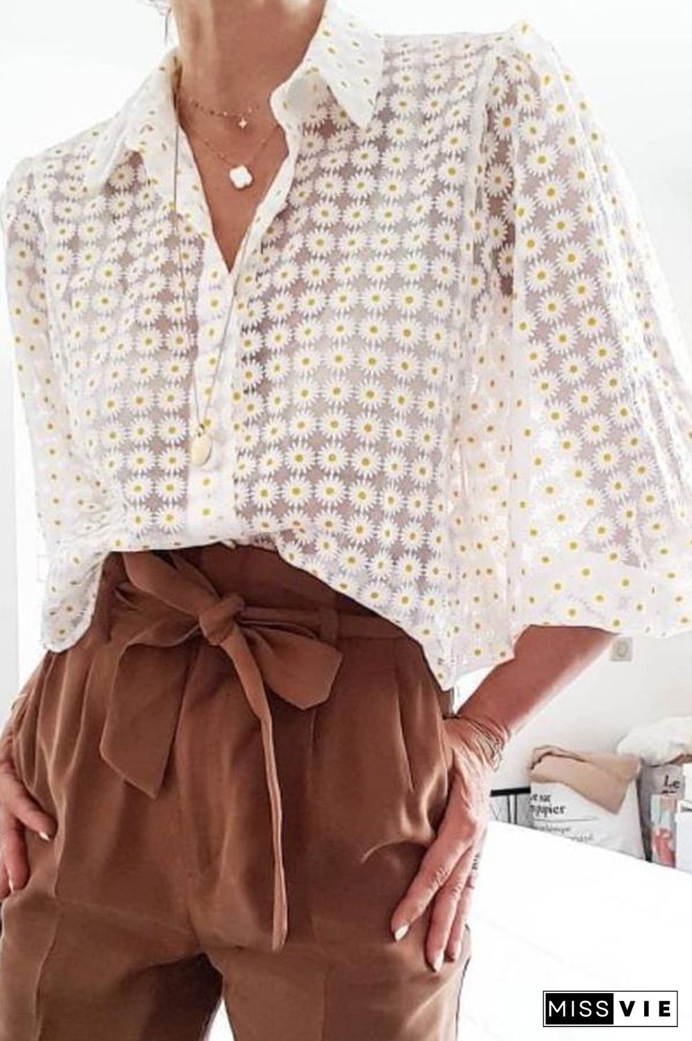 Sheer Printed Tulle Shirt P14735