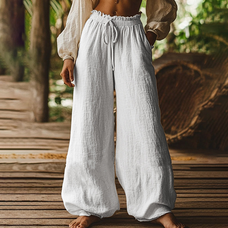 Women's Solid Color Linen Blend Pants elevenforest