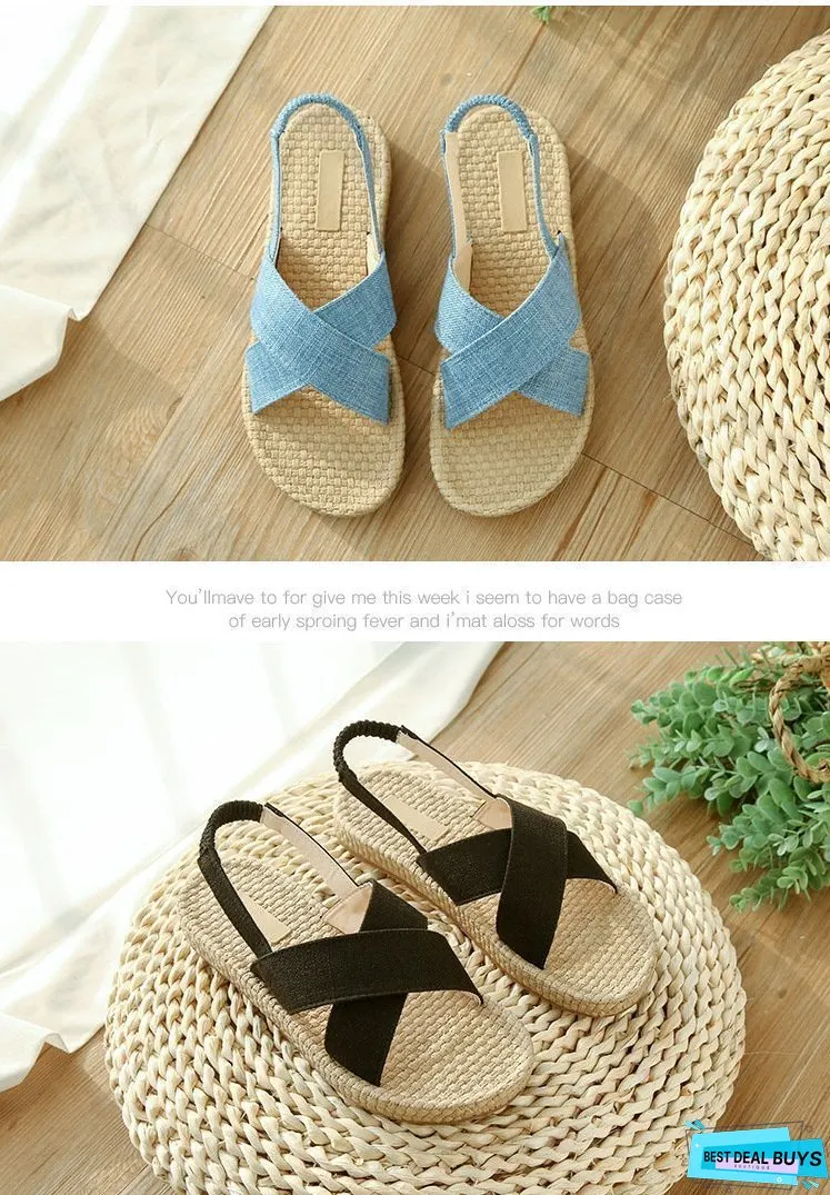 Beach Open Toe Linen Flat Sandals