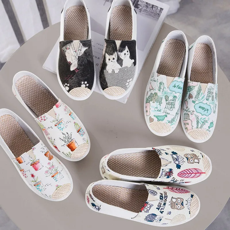 New Print Women Sneakers Slip On Light Mesh Summer Shoes Summer Breathable Flat Shoes Women's Single Shoes Flat Lazy Fisherman