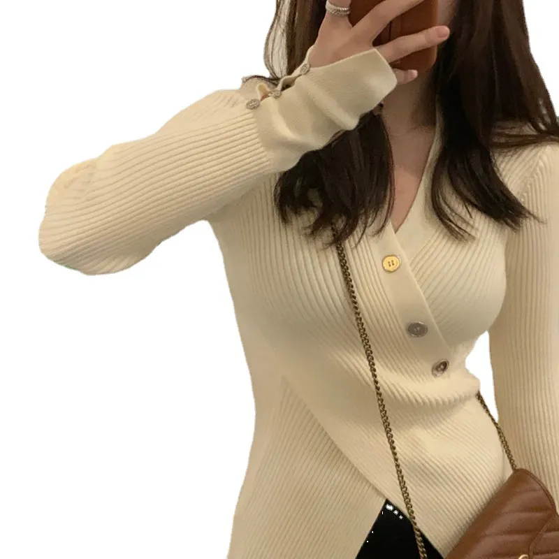 Churchf Churchf 2023 Pure And Slim V Neck Sweater Cross A4 Waist Slim Slit Sleeve Knit Long Sleeve Inside