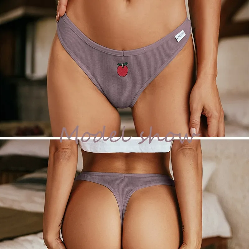 FINETOO Women Fruit Embroidery Panties M-2XL Cotton Underwear Sexy V Waist Briefs Ladies Soft Underpants Girls Panty Lingerie